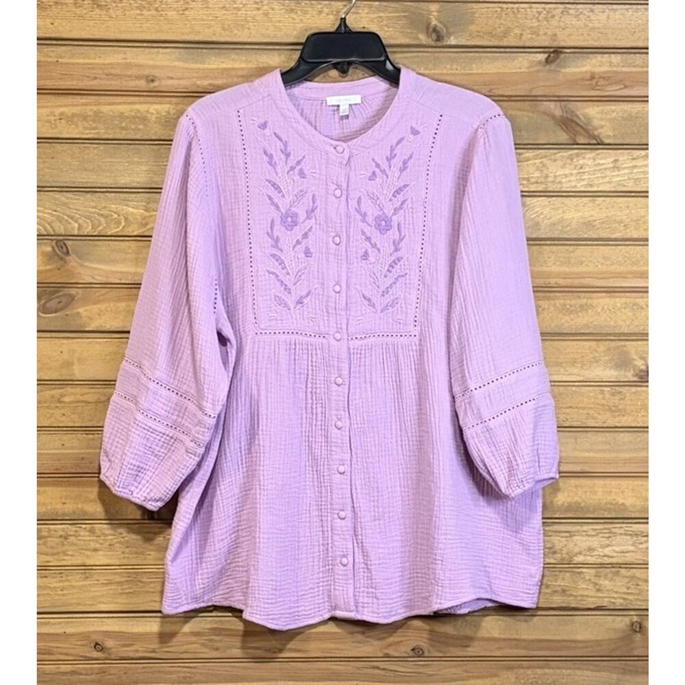 Johnny Was Calme Lavender Women’s Tunic Embroidered Size M Organic Cotton